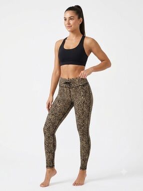 The Upside Malawi Leopard Print Mesh Stripe Drawstring Leggings Womens US 6 M